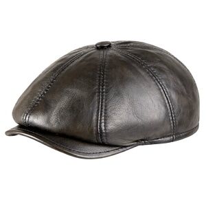 Vintage Leather Newsboy Hat Cabbie Beret Real Leather Ivy Hat Military Green